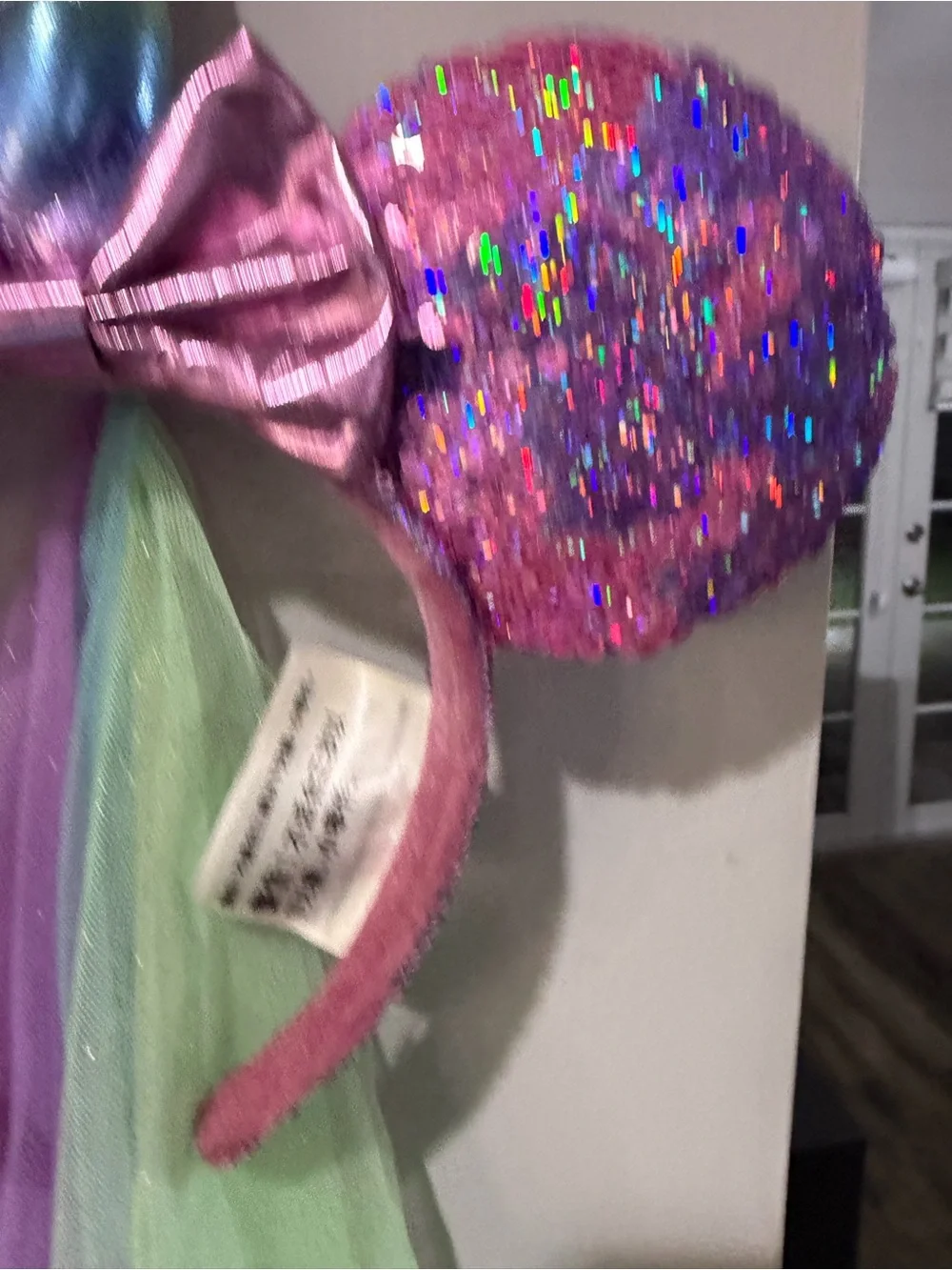 Disney Pink Sequin Unicorn Ear Headband with Rainbow Veil
